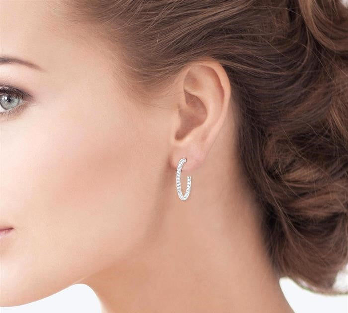 3/4 Ctw French Pave Set Round Cut Diamond Fashion Half Hoop Earrings in 14K White Gold