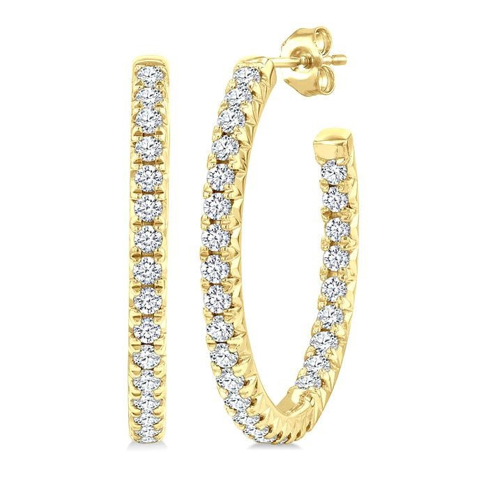 3/4 Ctw French Pave Set Round Cut Diamond Fashion Half Hoop Earrings in 14K Yellow Gold