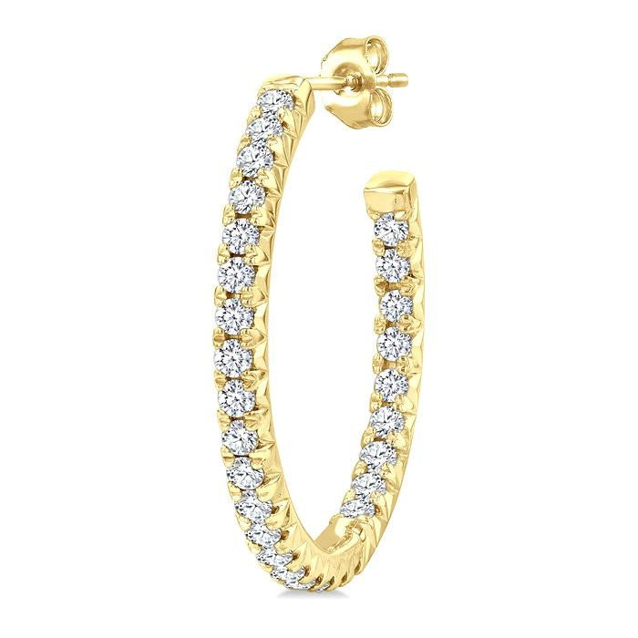 3/4 Ctw French Pave Set Round Cut Diamond Fashion Half Hoop Earrings in 14K Yellow Gold