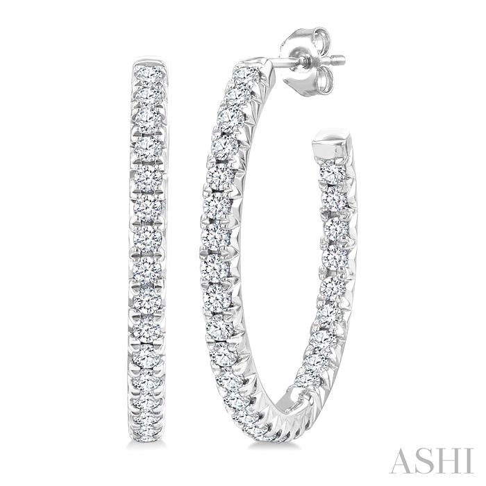 3/4 Ctw French Pave Set Round Cut Diamond Fashion Half Hoop Earrings in 14K White Gold