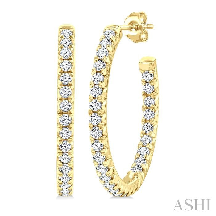 3/4 Ctw French Pave Set Round Cut Diamond Fashion Half Hoop Earrings in 14K Yellow Gold