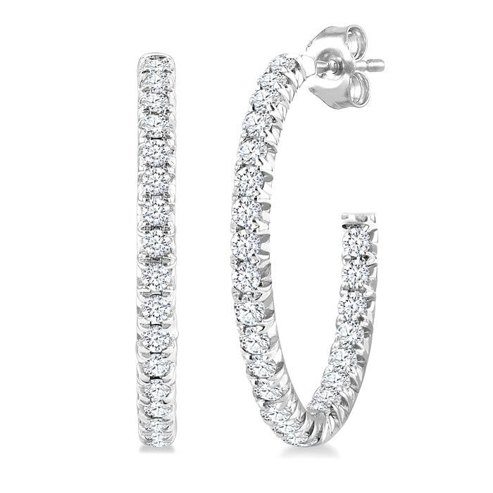 1/2 Ctw French Pave Set Round Cut Diamond Fashion Half Hoop Earrings in 14K White Gold