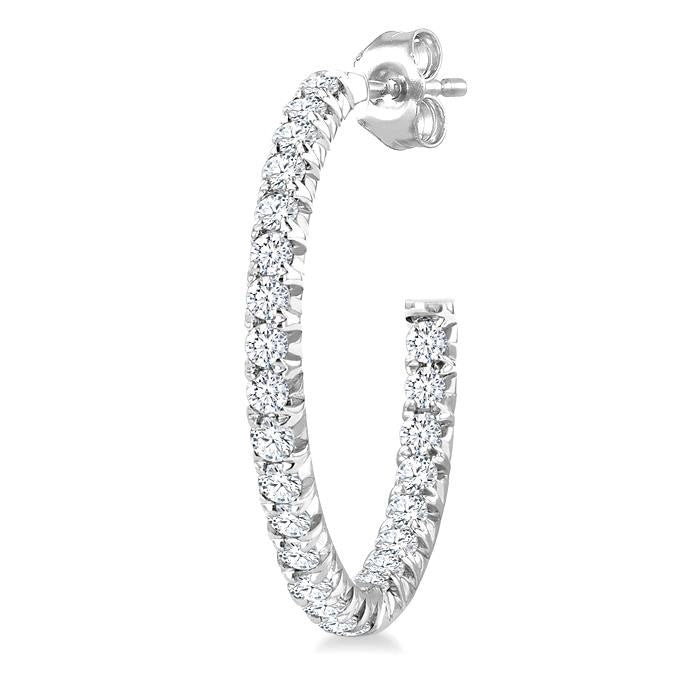 1/2 Ctw French Pave Set Round Cut Diamond Fashion Half Hoop Earrings in 14K White Gold
