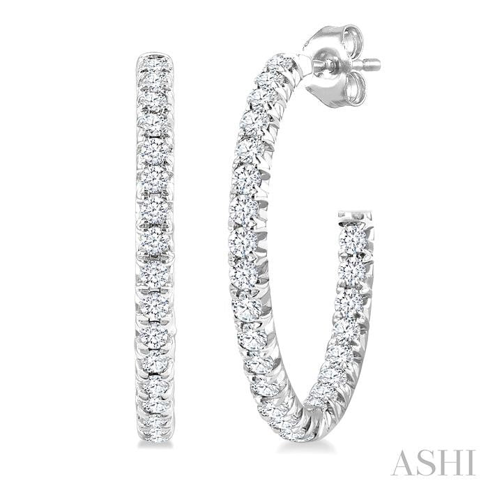 1/2 Ctw French Pave Set Round Cut Diamond Fashion Half Hoop Earrings in 14K White Gold