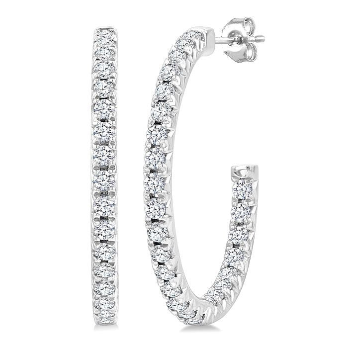 1/3 Ctw French Pave Set Round Cut Diamond Fashion Half Hoop Earrings in 14K White Gold