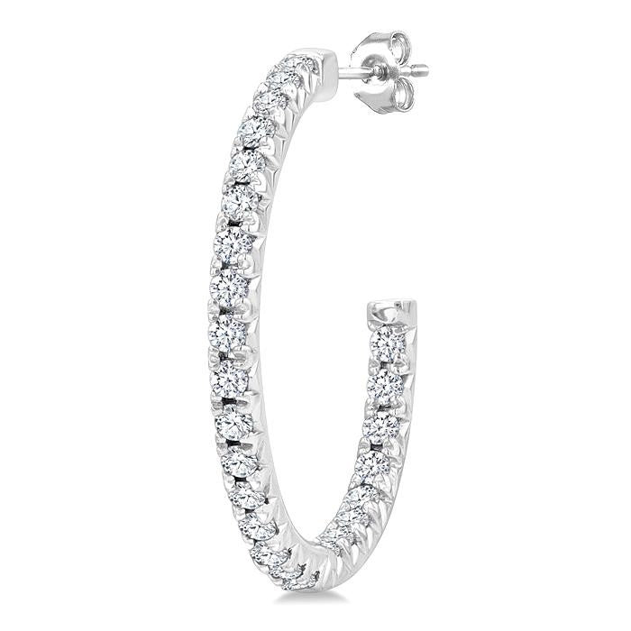 1/3 Ctw French Pave Set Round Cut Diamond Fashion Half Hoop Earrings in 14K White Gold
