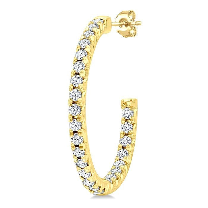 1/3 Ctw French Pave Set Round Cut Diamond Fashion Half Hoop Earrings in 14K Yellow Gold