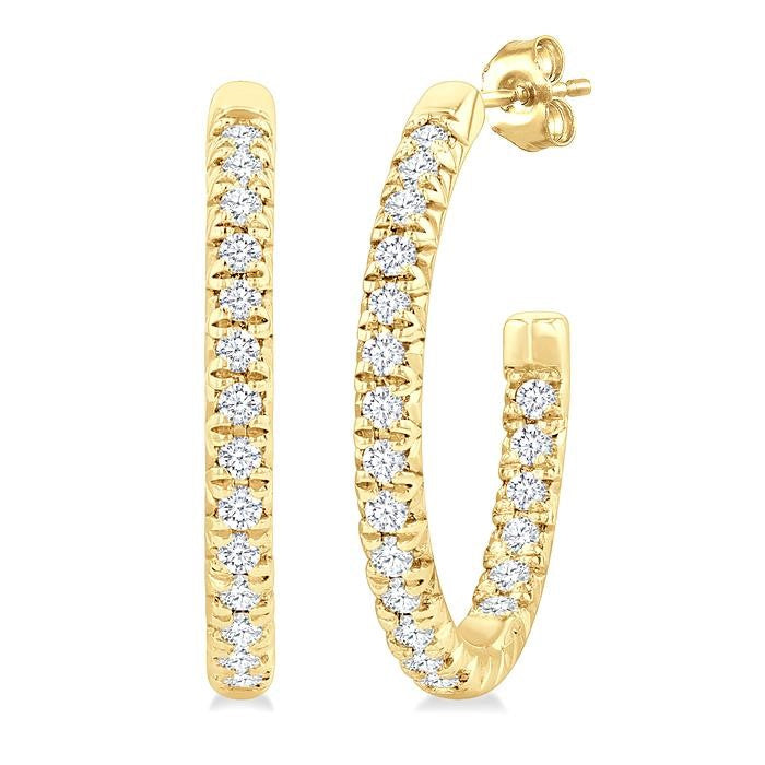 1/6 Ctw French Pave Set Round Cut Diamond Fashion Half Hoop Earrings in 14K Yellow Gold