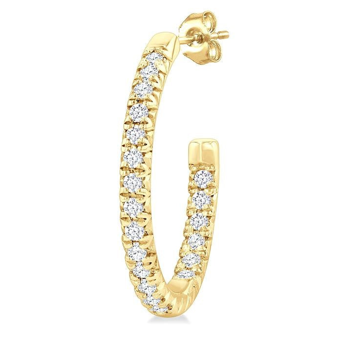 1/6 Ctw French Pave Set Round Cut Diamond Fashion Half Hoop Earrings in 14K Yellow Gold