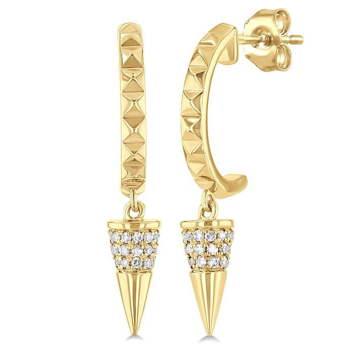 1/6 Ctw Cone Shape Motif Round Cut Diamond Half Hoop Fashion Earrings in 14K Yellow Gold