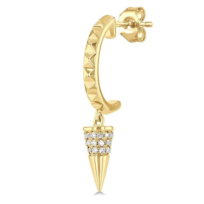 1/6 Ctw Cone Shape Motif Round Cut Diamond Half Hoop Fashion Earrings in 14K Yellow Gold
