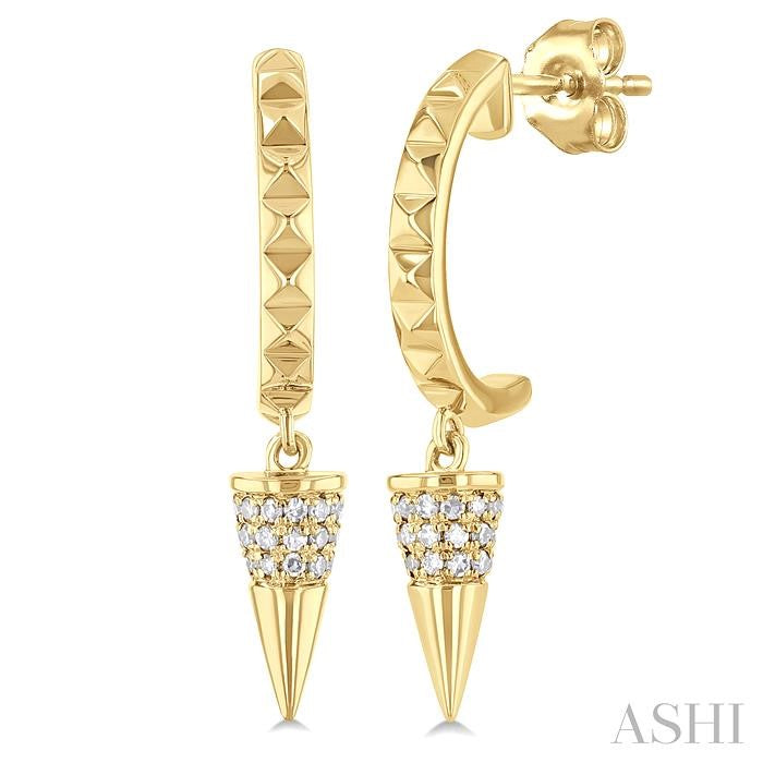 1/6 Ctw Cone Shape Motif Round Cut Diamond Half Hoop Fashion Earrings in 14K Yellow Gold