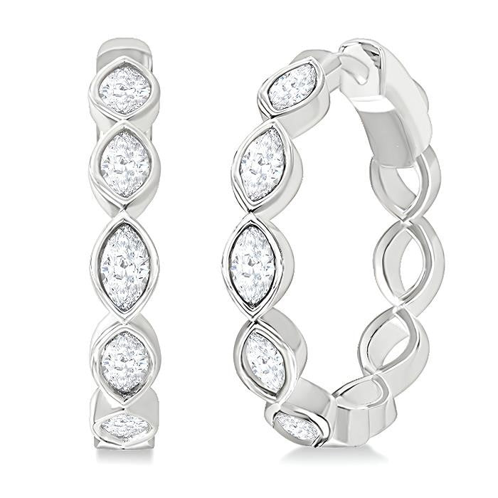 1 Ctw Bezel Set Marquise Cut Diamond Fashion Hoop Earrings in 14K White Gold