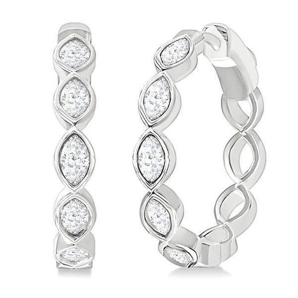 1 Ctw Bezel Set Marquise Cut Diamond Fashion Hoop Earrings in 14K White Gold