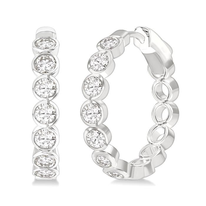 1 Ctw Bezel Set Round Cut Diamond Fashion Hoop Earrings in 14K White Gold