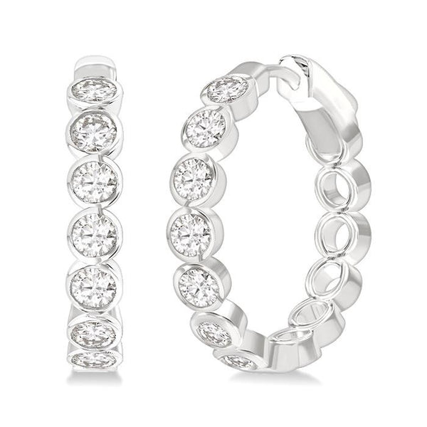1 Ctw Bezel Set Round Cut Diamond Fashion Hoop Earrings in 14K White Gold