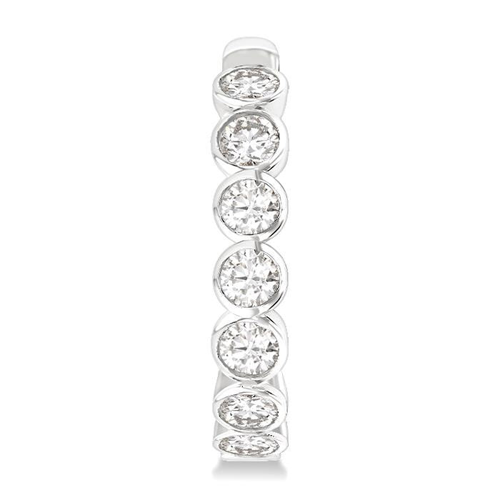 1 Ctw Bezel Set Round Cut Diamond Fashion Hoop Earrings in 14K White Gold