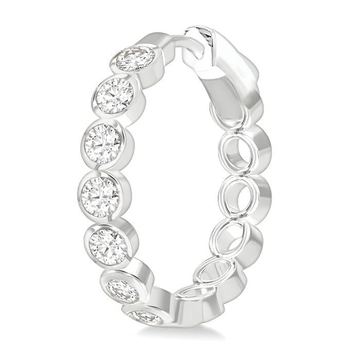 1 Ctw Bezel Set Round Cut Diamond Fashion Hoop Earrings in 14K White Gold