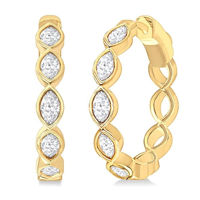 1 Ctw Bezel Set Marquise Cut Diamond Fashion Hoop Earrings in 14K Yellow Gold