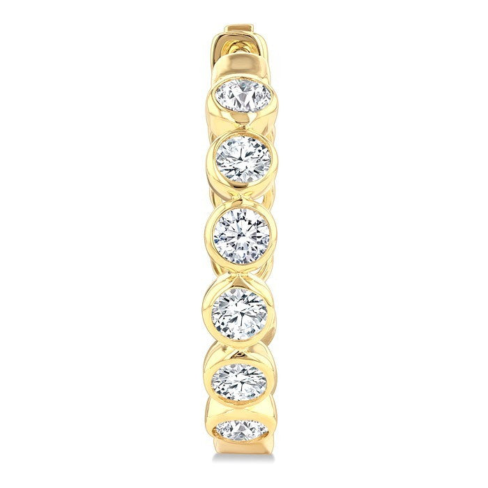 1 Ctw Bezel Set Round Cut Diamond Fashion Hoop Earrings in 14K Yellow Gold