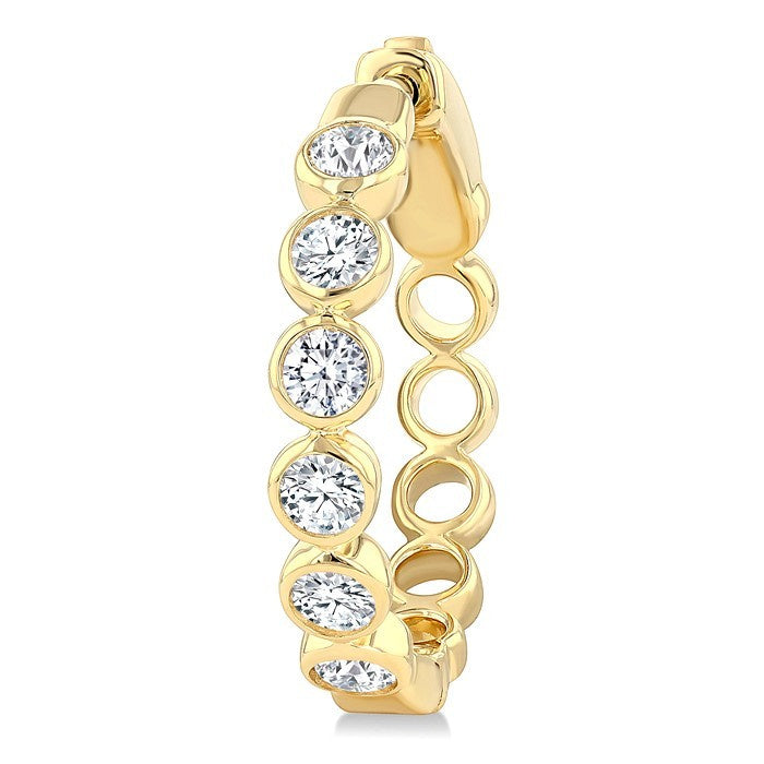1 Ctw Bezel Set Round Cut Diamond Fashion Hoop Earrings in 14K Yellow Gold