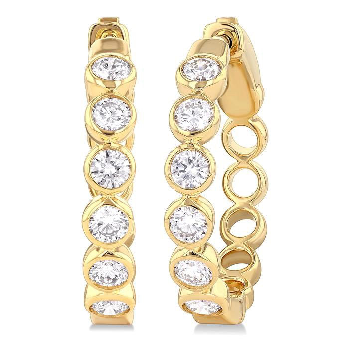Round Shape Bezel Set Diamond Fashion Hoop Earrings