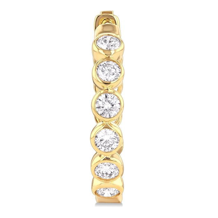 Round Shape Bezel Set Diamond Fashion Hoop Earrings