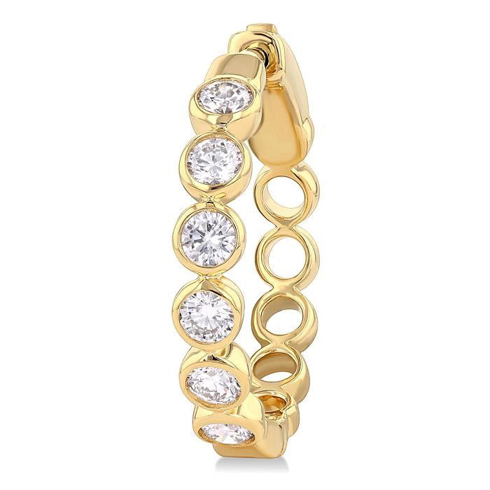 Round Shape Bezel Set Diamond Fashion Hoop Earrings