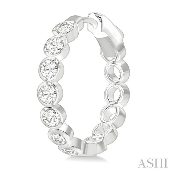 1 Ctw Bezel Set Round Cut Diamond Fashion Hoop Earrings in 14K White Gold