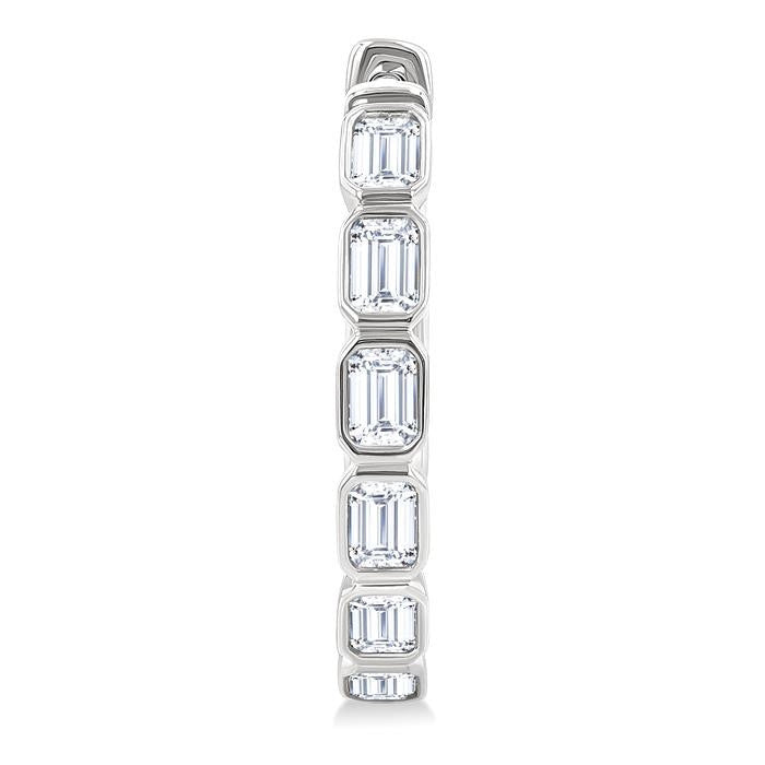 1 1/10 Ctw Bezel Set Emerald Cut Diamond Fashion Hoop Earrings in 14K White Gold