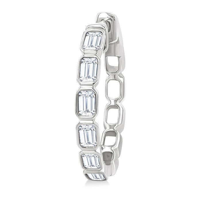 1 1/10 Ctw Bezel Set Emerald Cut Diamond Fashion Hoop Earrings in 14K White Gold