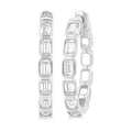 Emerald Shape Bezel Set Diamond Fashion Hoop Earrings