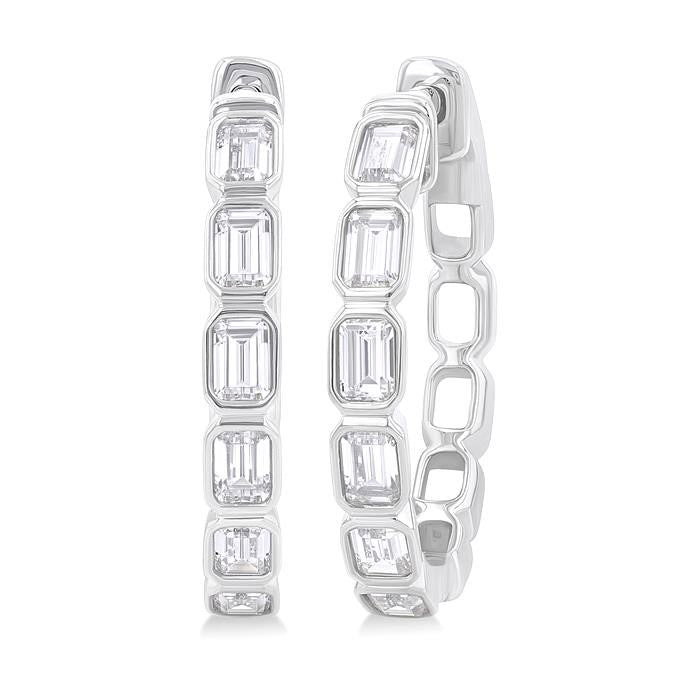 Emerald Shape Bezel Set Diamond Fashion Hoop Earrings