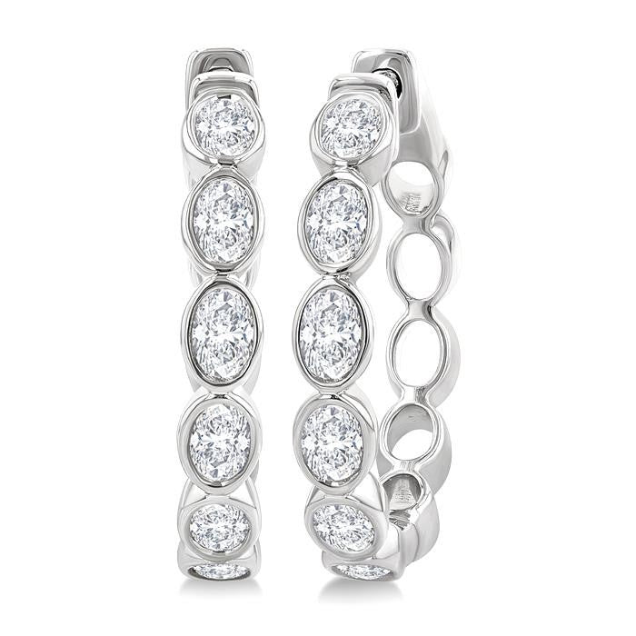 1 1/10 Ctw Bezel Set Oval Cut Diamond Fashion Hoop Earrings in 14K White Gold