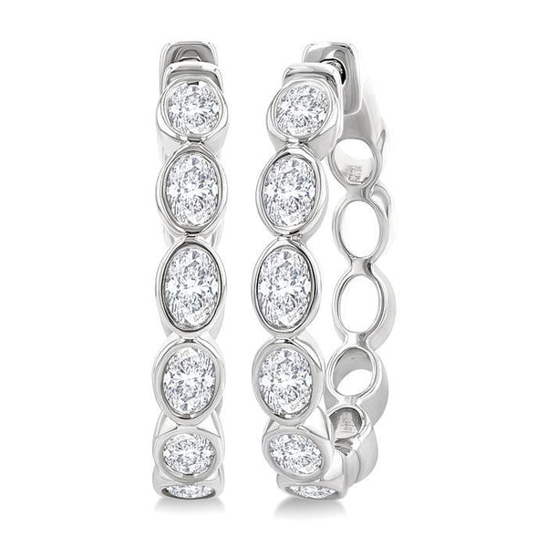 1 1/10 Ctw Bezel Set Oval Cut Diamond Fashion Hoop Earrings in 14K White Gold