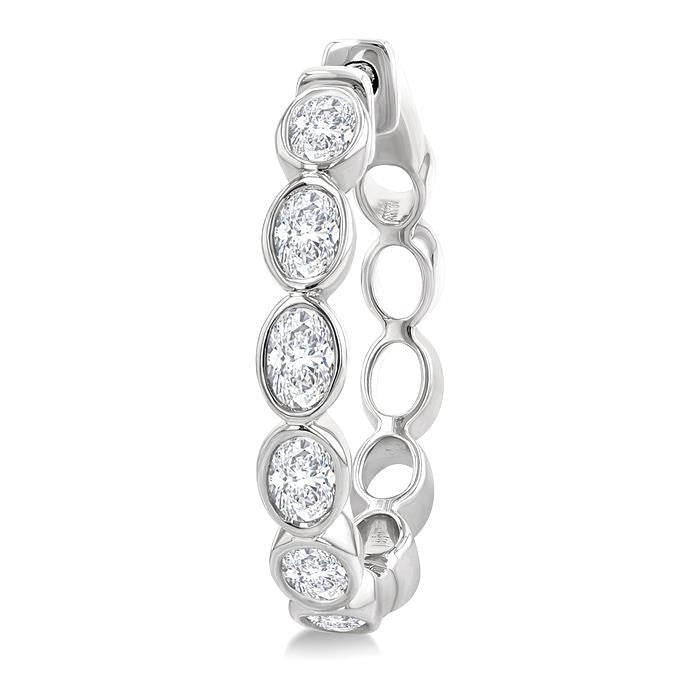 1 1/10 Ctw Bezel Set Oval Cut Diamond Fashion Hoop Earrings in 14K White Gold