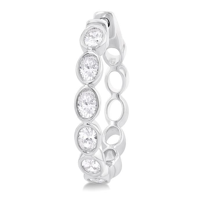 Oval Shape Bezel Set Diamond Fashion Hoop Earrings