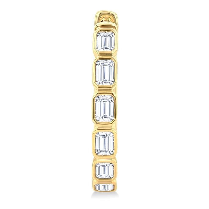 1 1/10 Ctw Bezel Set Emerald Cut Diamond Fashion Hoop Earrings in 14K Yellow Gold