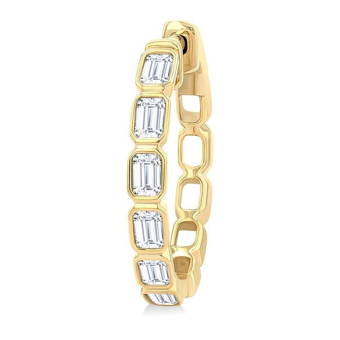 1 1/10 Ctw Bezel Set Emerald Cut Diamond Fashion Hoop Earrings in 14K Yellow Gold