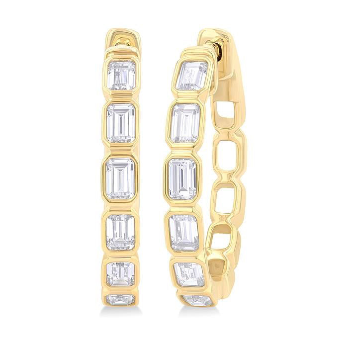 Emerald Shape Bezel Set Diamond Fashion Hoop Earrings