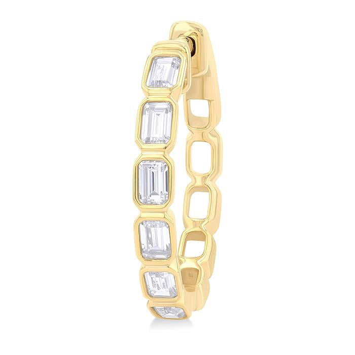 Emerald Shape Bezel Set Diamond Fashion Hoop Earrings