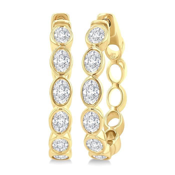 1 1/10 Ctw Bezel Set Oval Cut Diamond Fashion Hoop Earrings in 14K Yellow Gold