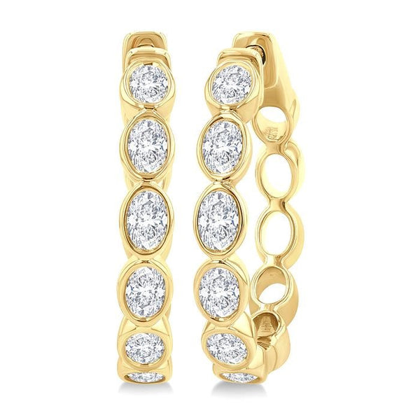 1 1/10 Ctw Bezel Set Oval Cut Diamond Fashion Hoop Earrings in 14K Yellow Gold