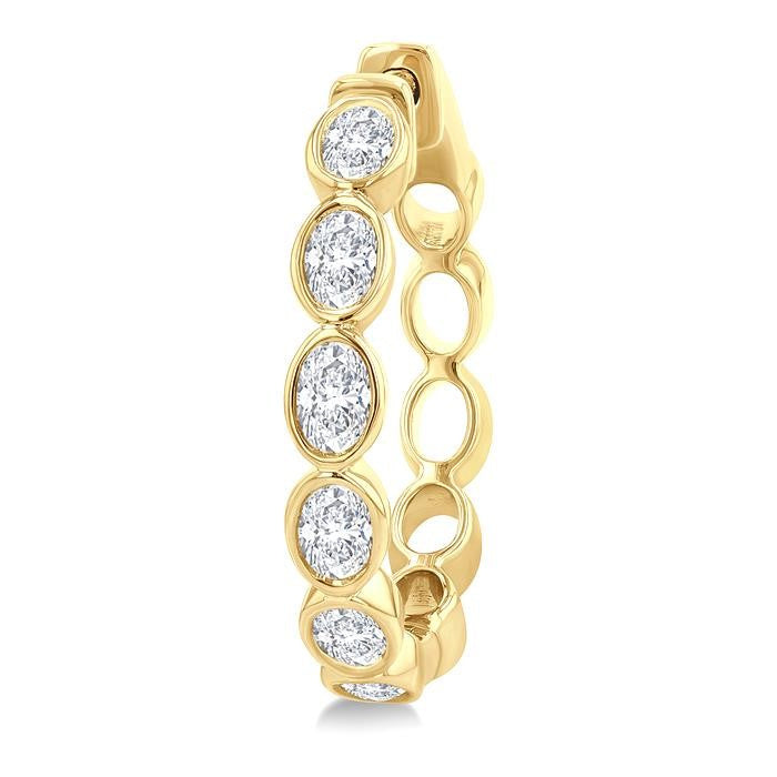 1 1/10 Ctw Bezel Set Oval Cut Diamond Fashion Hoop Earrings in 14K Yellow Gold