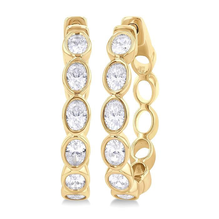 Oval Shape Bezel Set Diamond Fashion Hoop Earrings
