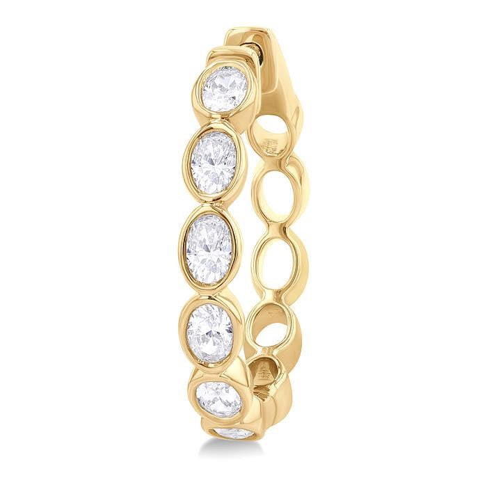Oval Shape Bezel Set Diamond Fashion Hoop Earrings