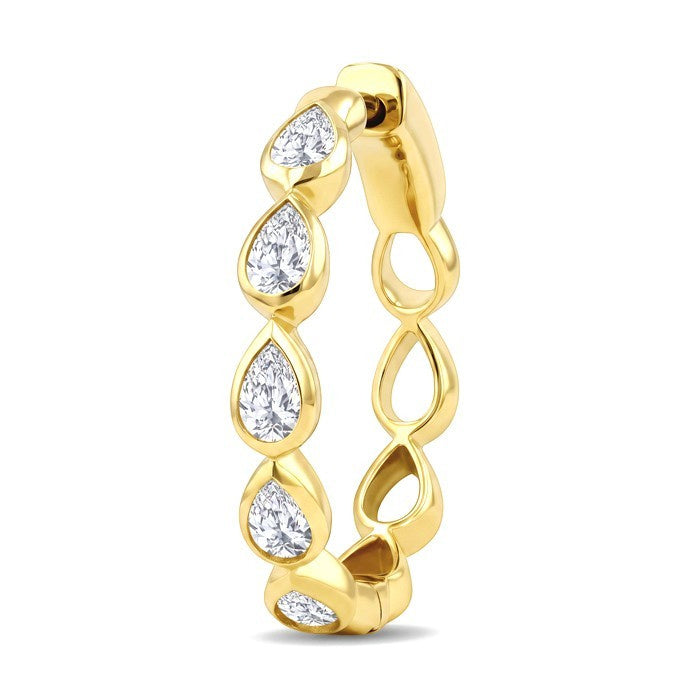 1 Ctw Bezel Set Pear Cut Diamond Fashion Hoop Earrings in 14K Yellow Gold
