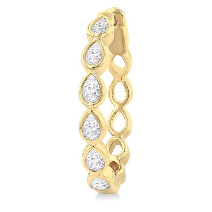 Pear Shape Bezel Set Diamond Fashion Hoop Earrings