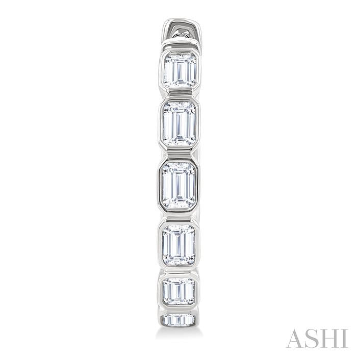 1 1/10 Ctw Bezel Set Emerald Cut Diamond Fashion Hoop Earrings in 14K White Gold