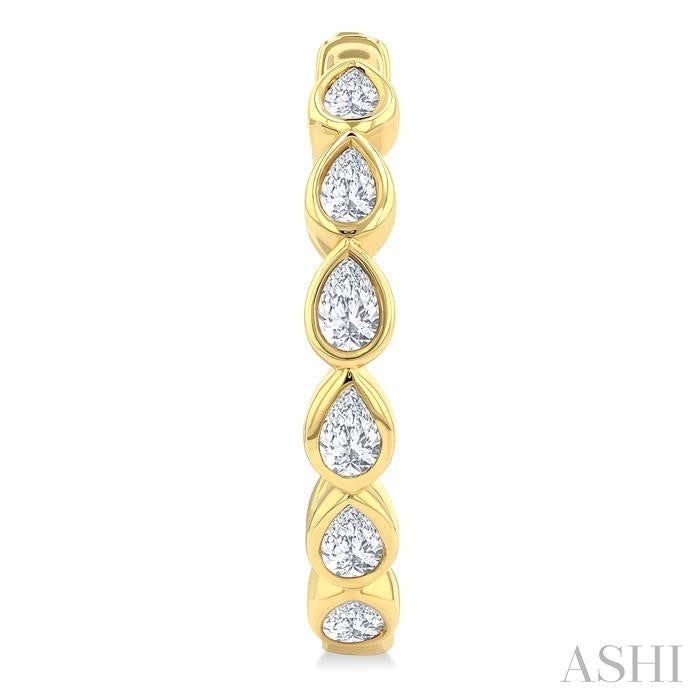 1 Ctw Bezel Set Pear Cut Diamond Fashion Hoop Earrings in 14K Yellow Gold